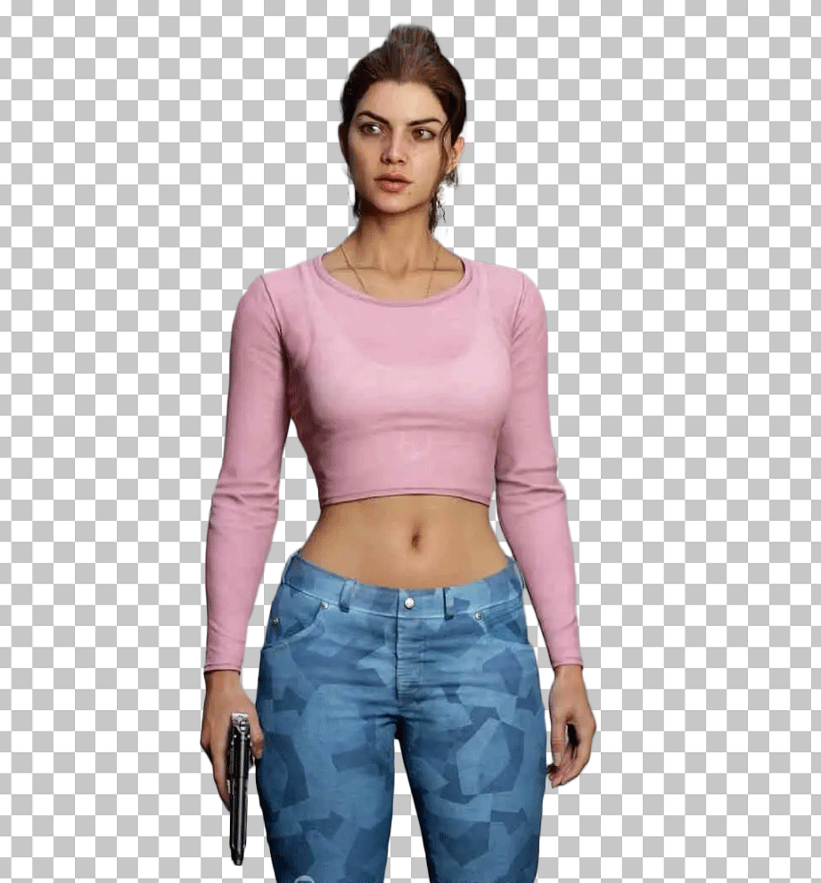 GTA VI Lucia standing and holding gun PNG Image