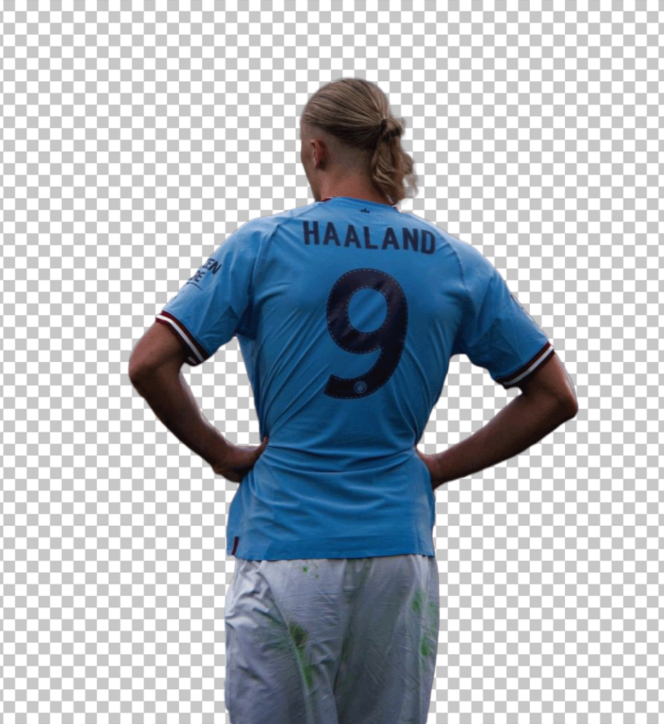 Back view of Manchester City FC football player Haaland in PNG