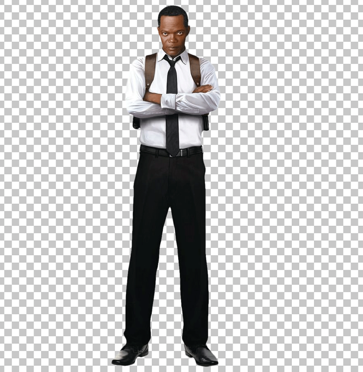 Nick fury standing and wearing a white shirt PNG Image