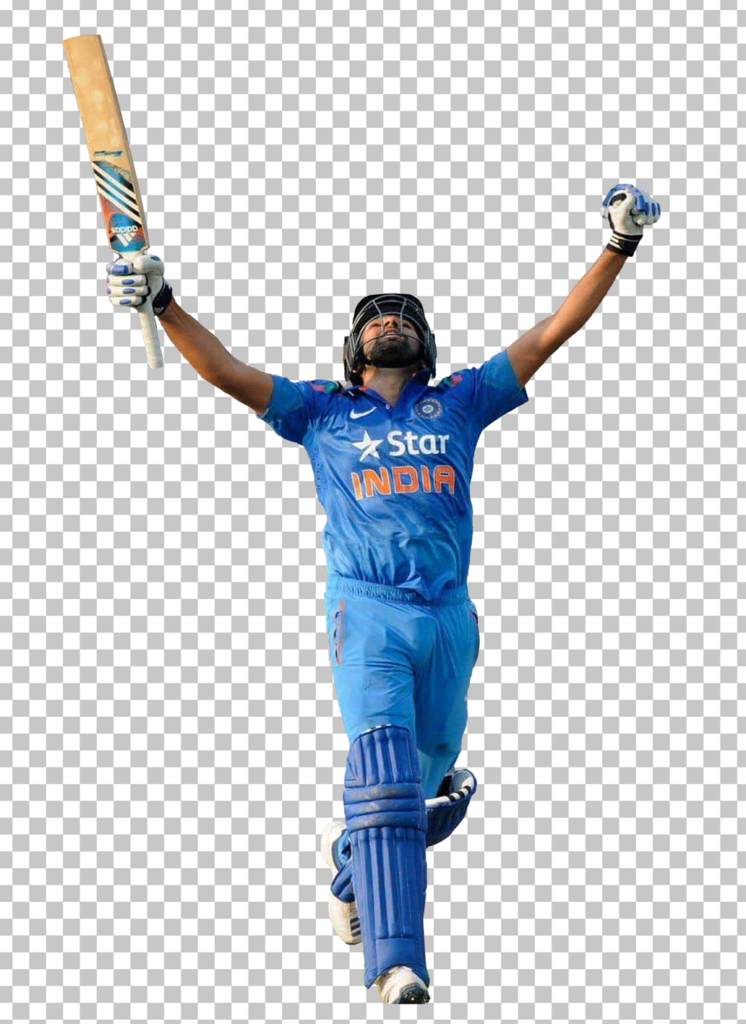India cricket player Rohit Sharma is celebrating in a PNG image.