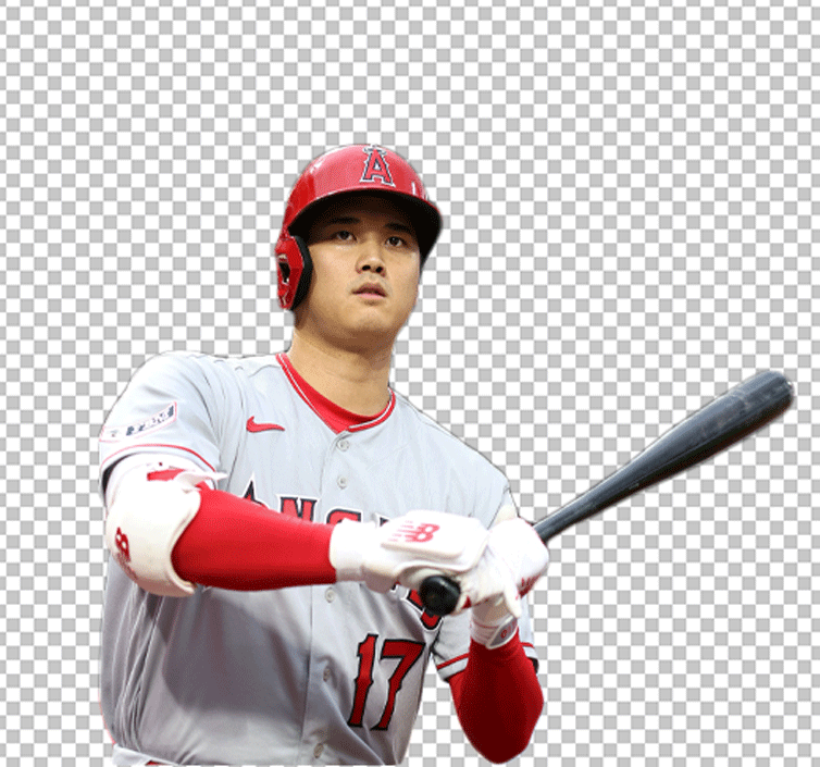 Shohei Ohtani holding a baseball bat.