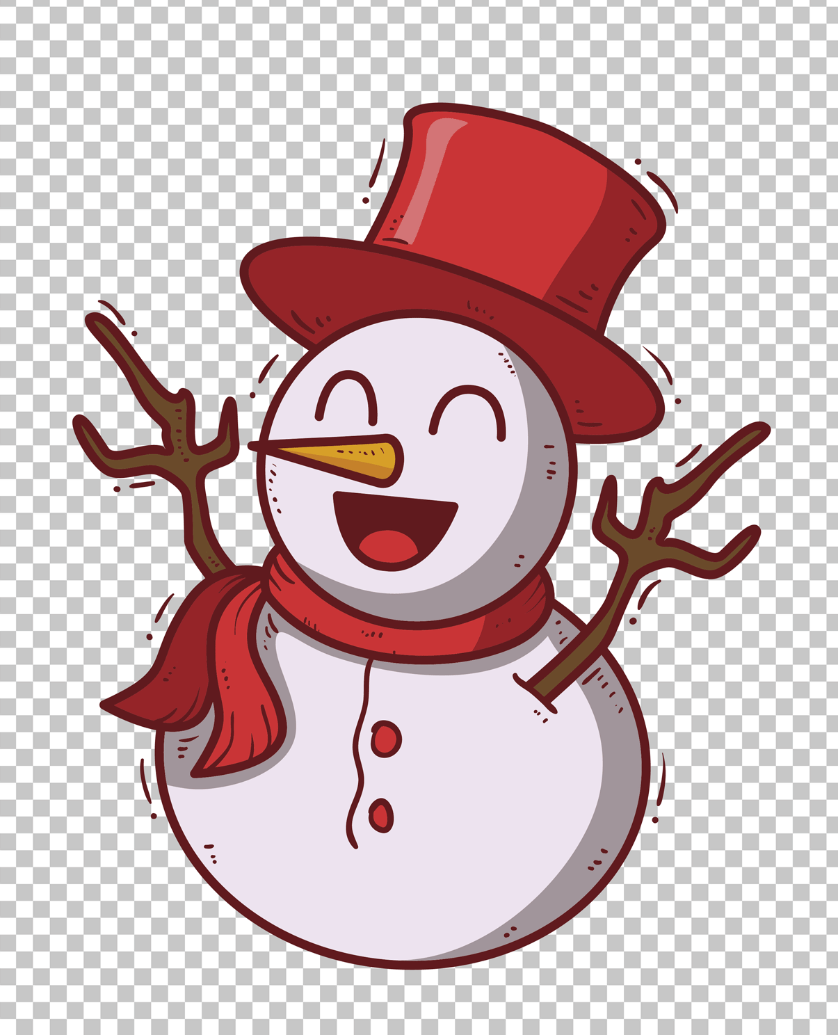 Cartoon Snowman wearing a red hat and scarf PNG Image