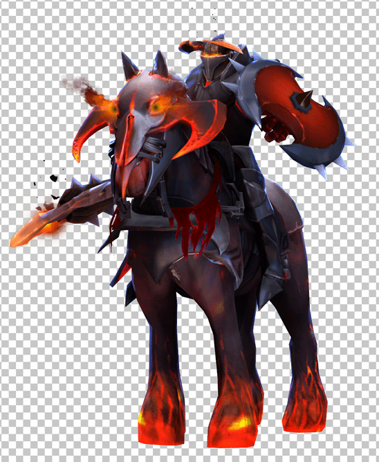 Chaos Knight from Dota 2, a colossal armored figure astride a majestic steed, brandishing a massive sword and shield.