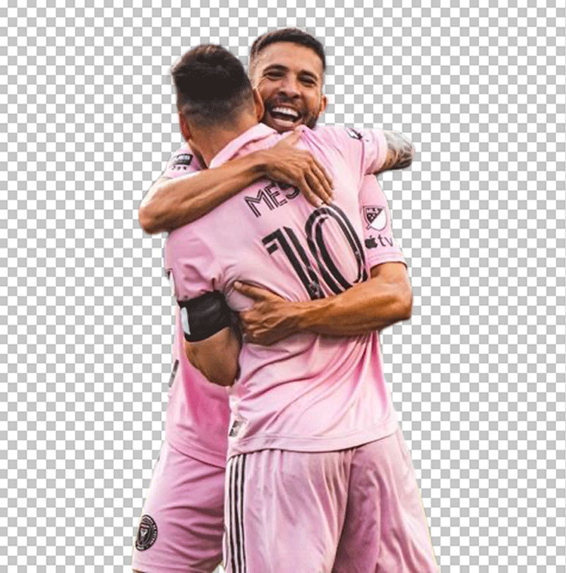 Jordi Alba hugging Messi PNG Image