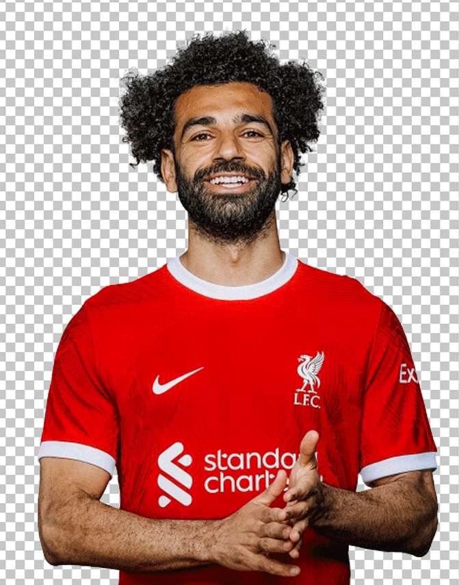 Mohamed Salah is wearing red Liverpool jersey PNG Image