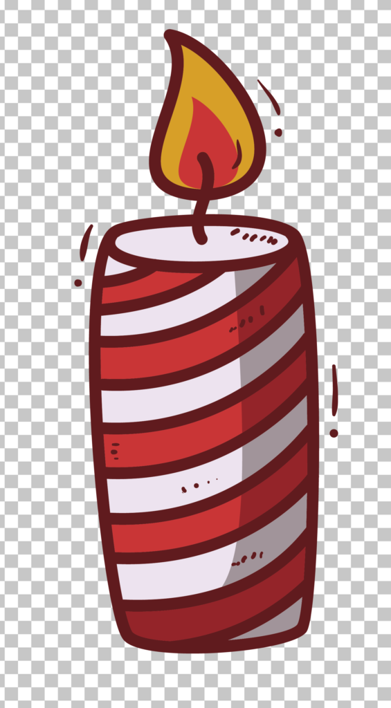 A red and white Candle with a flame PNG Image
