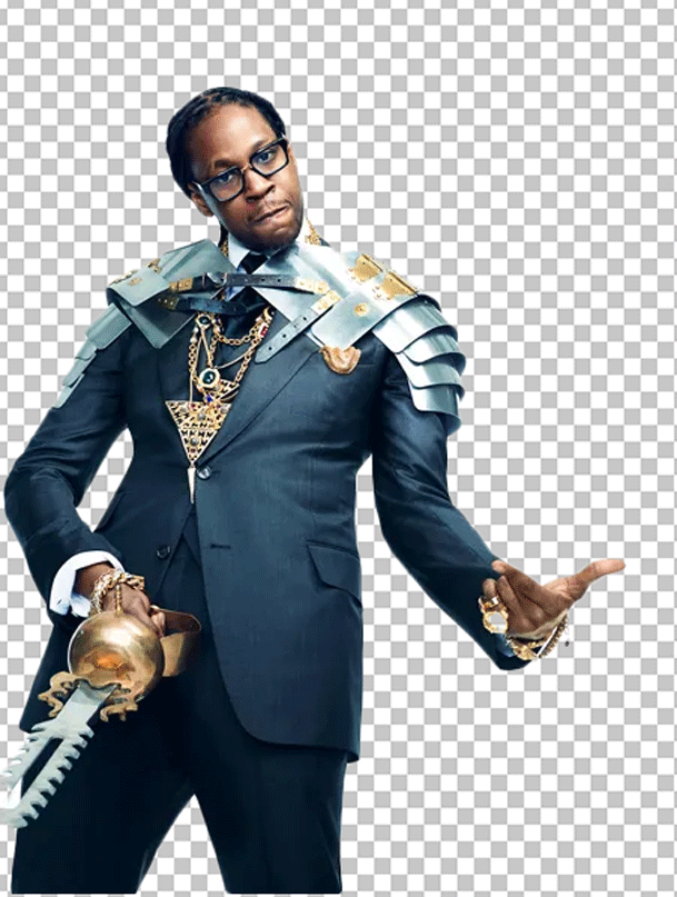 2 Chainz in suit and armor PNG Image