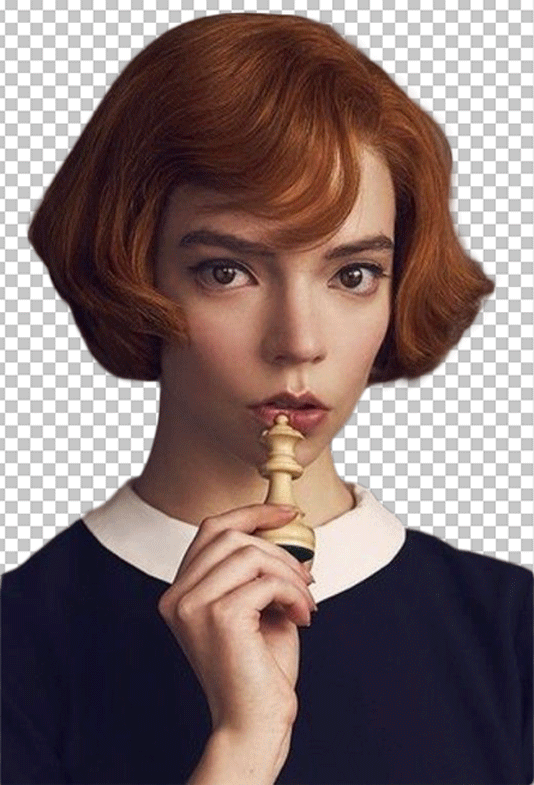 Anya Taylor-Joy holding a chess queen PNG Image