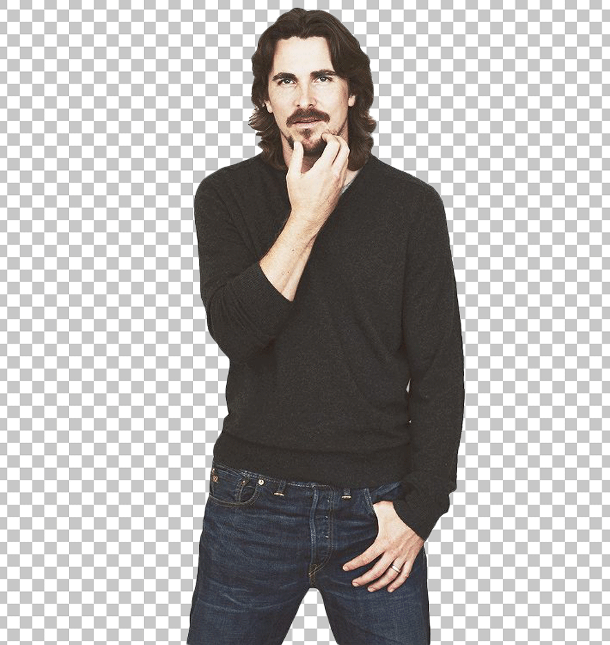 Christian Bale standing with long hair, PNG Image
