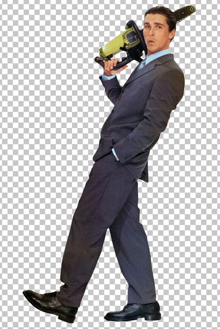 Christian Bale walking with chainsaw PNG Image