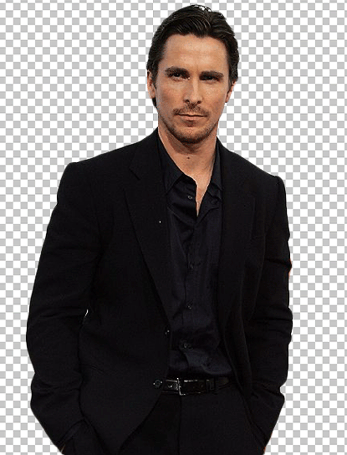 Christian bale in black suit PNG Image