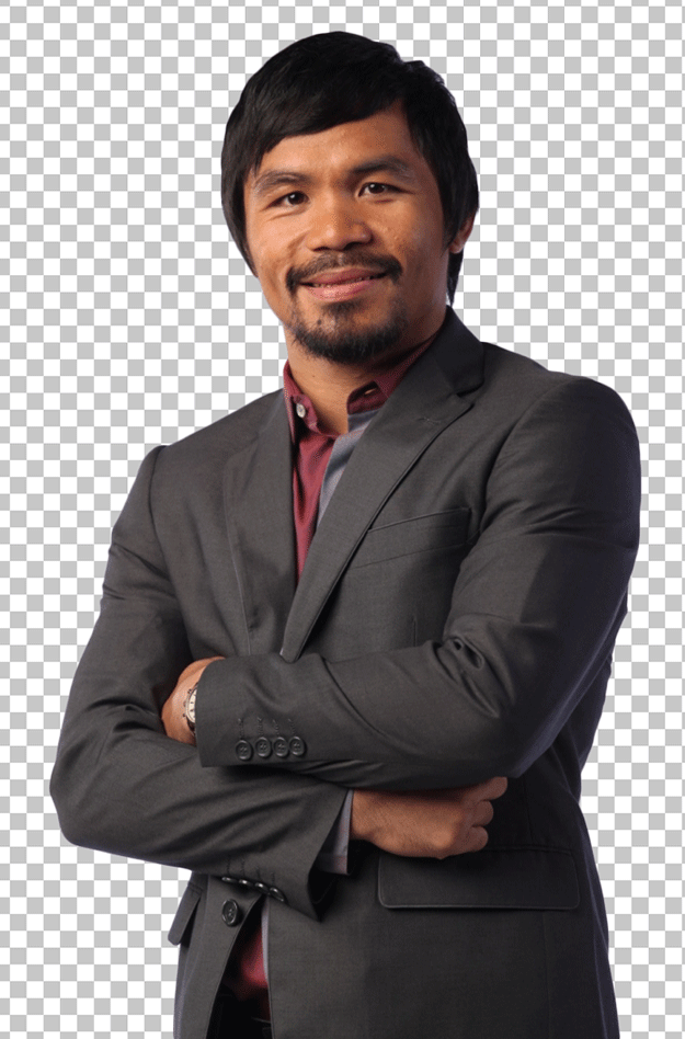 Manny Pacquiao is smiling and folding hand PNG Image