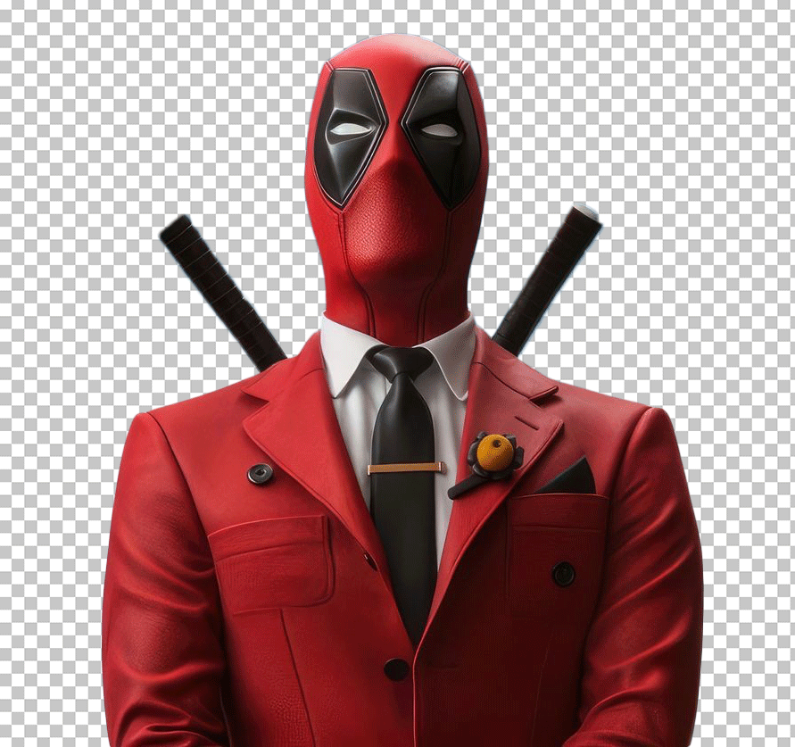 Deadpool in red suit and black PNG Image