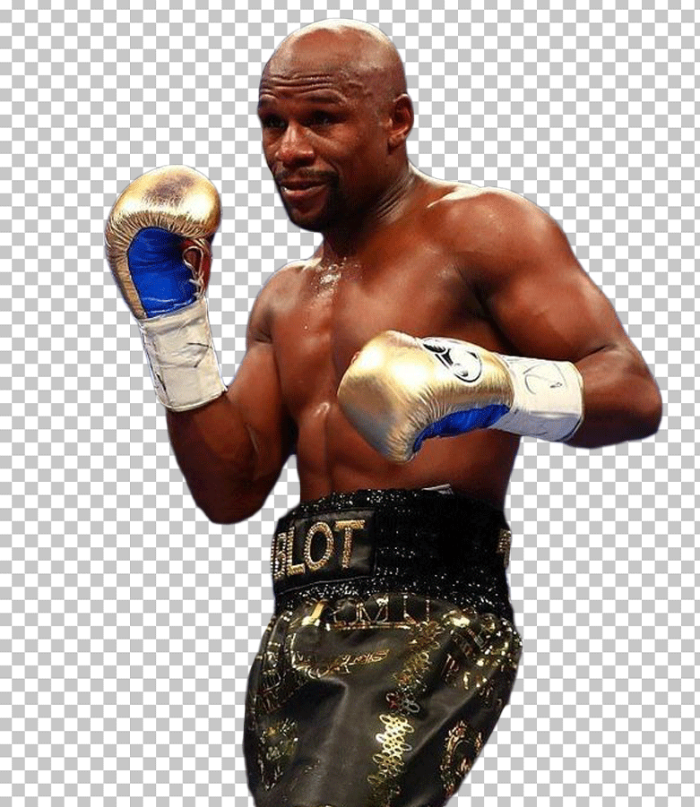 Floyd Mayweather with golden gloves.