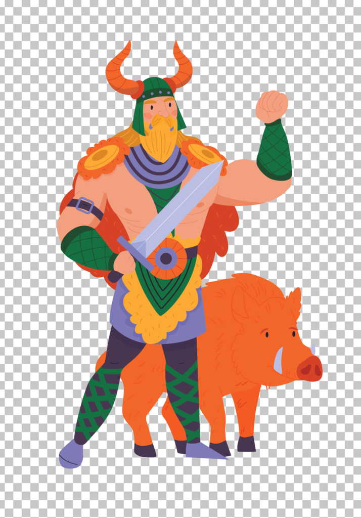 Cartoon Freyr with boar PNG Image