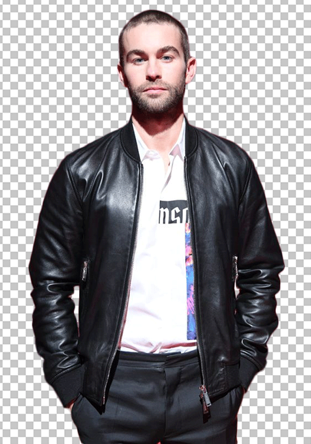 Chace Crawford wearing leather jacket PNG Image