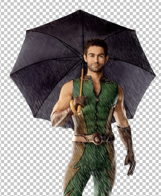Chace Crawford as deep holding an umbrella.