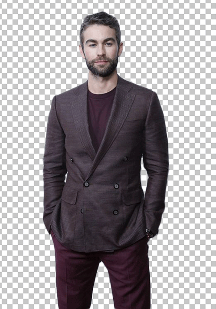 Chace Crawford is standing in a brown suit PNG Image