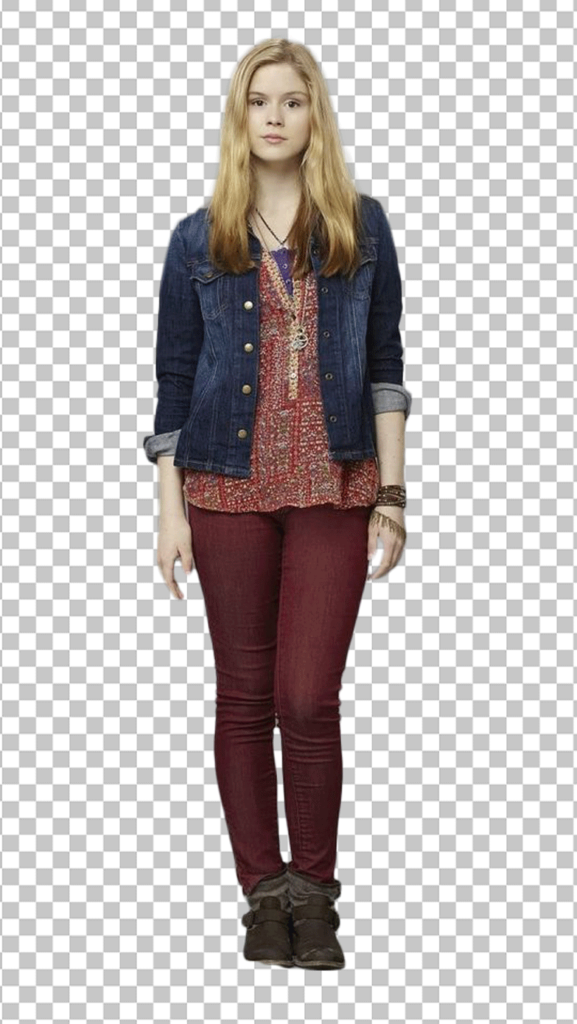 Erin Moriarty is standing in a jeans jacket Transparent PNG Image
