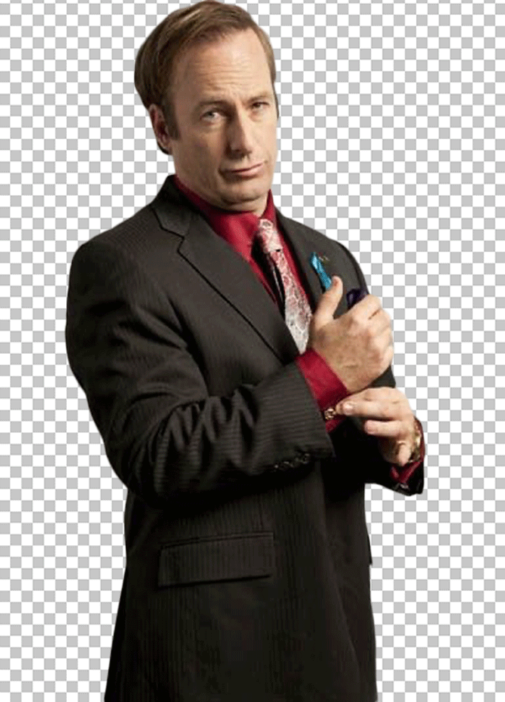 Jimmy-McGill in a black suit and red tie PNG Image