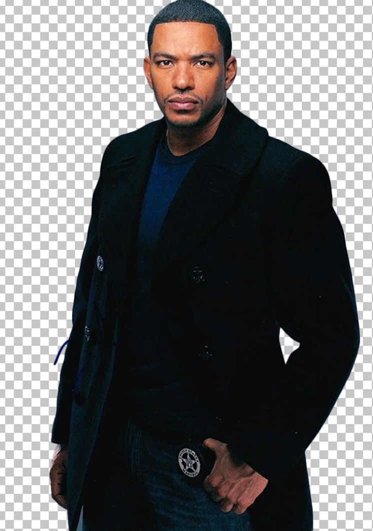Laz Alonso standing in black jacket PNG Image