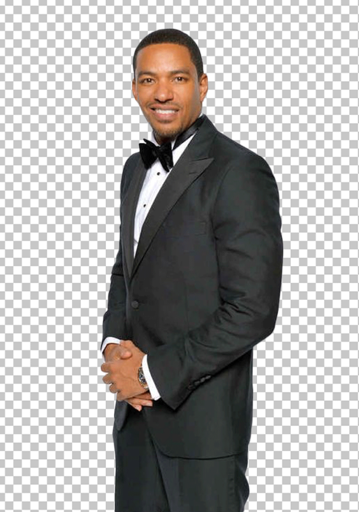 Laz Alonso is standing in black tuxedo PNG Image