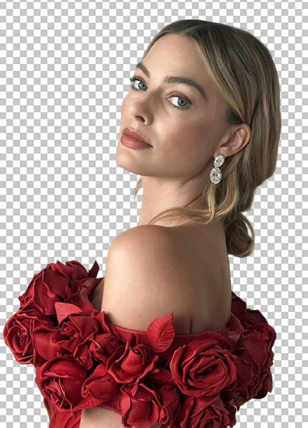Margot Robbie in red rose dress PNG Image