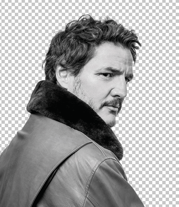 Black and white image of Pedro Pascal side looks PNG Image