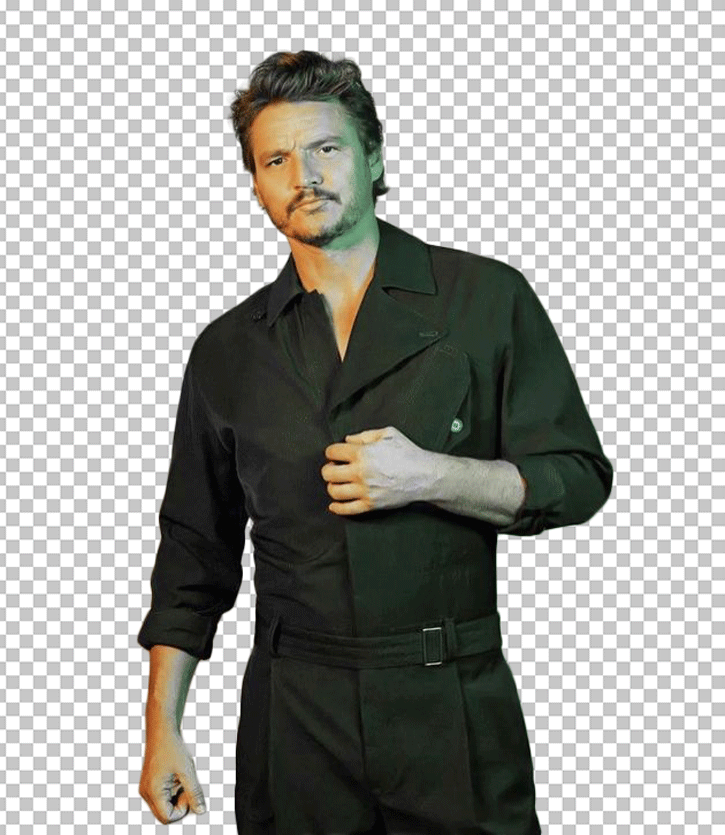 Pedro Pascal standing in black dress PNG Image