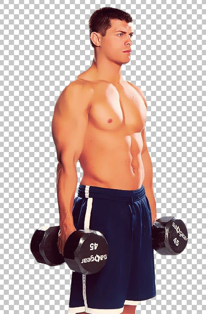 Cody Rhodes holding two dumbbells PNG Image