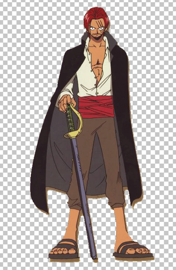Young Shanks is standing and holding a sword in his hand.