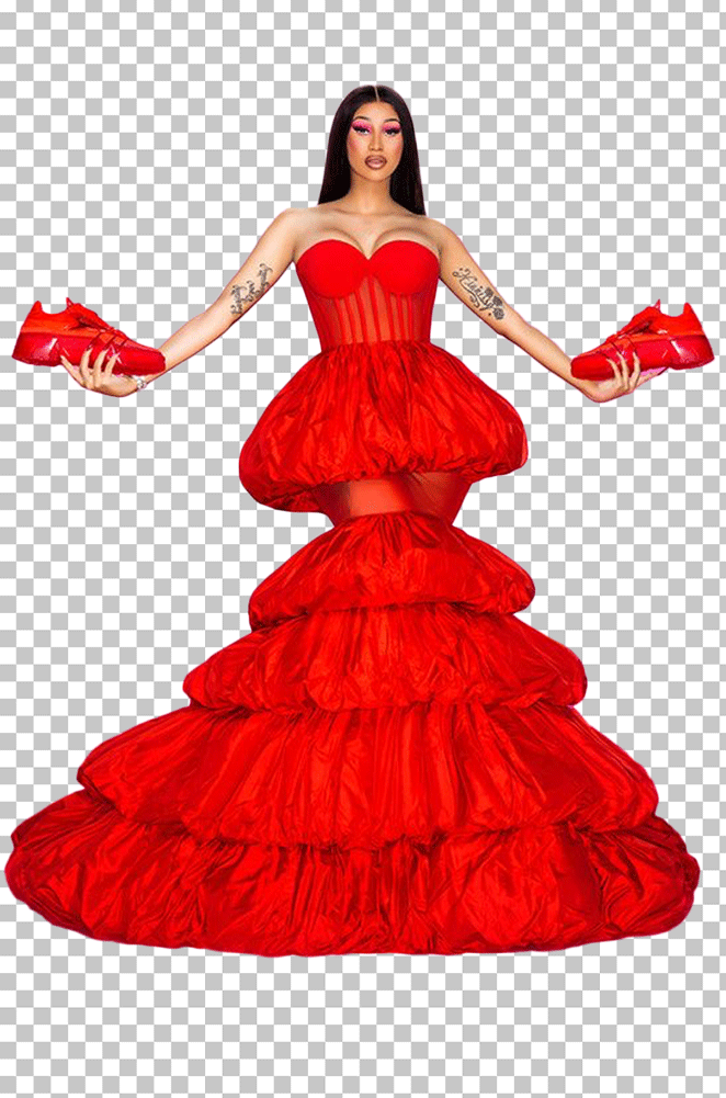 Cardi B is standing in red dress PNG Image