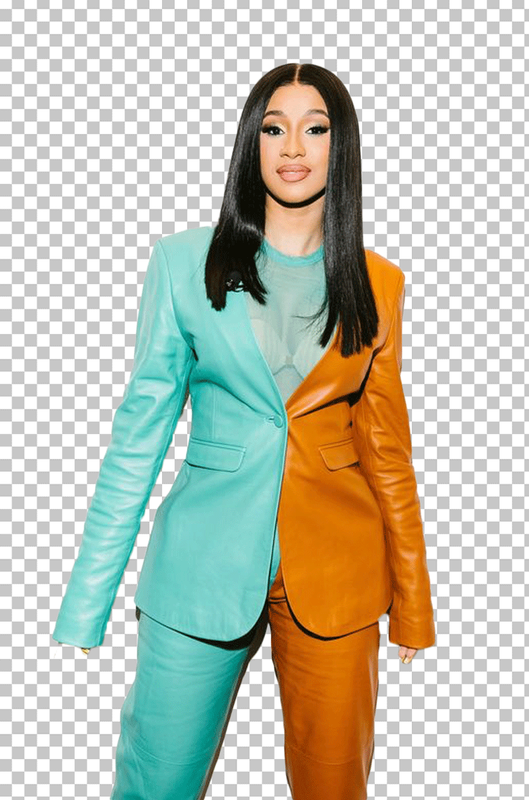 Cardi B is standing in a suit PNG Image
