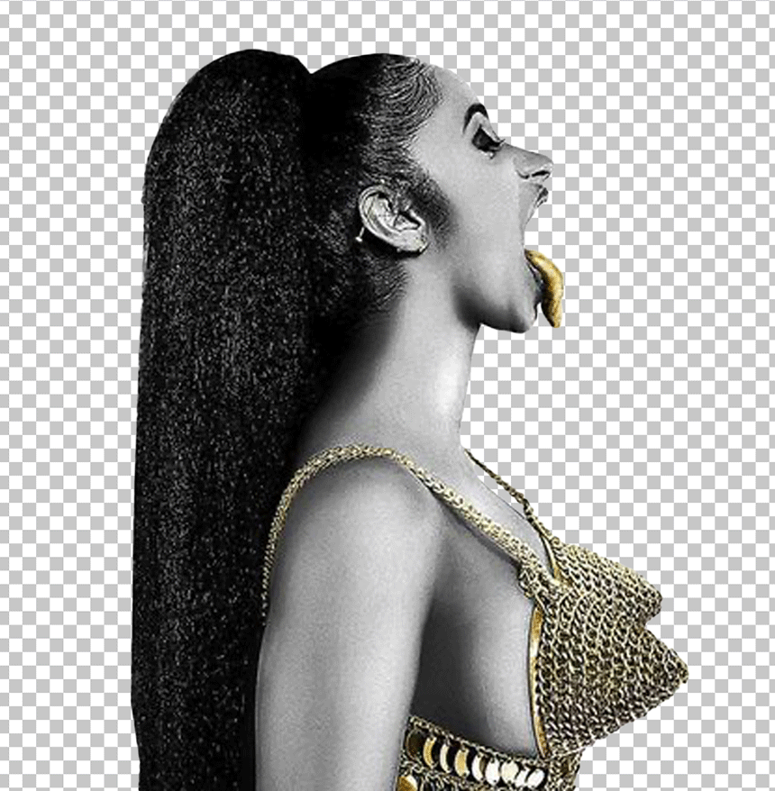 Black and white image of Cardi B sticking her tongue out PNG Image