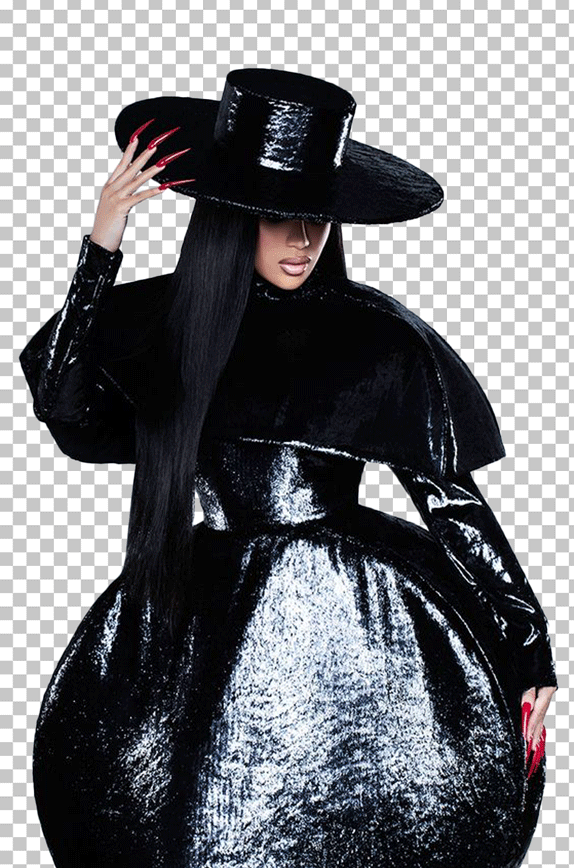 Cardi B wearing a black leather dress PNG Image