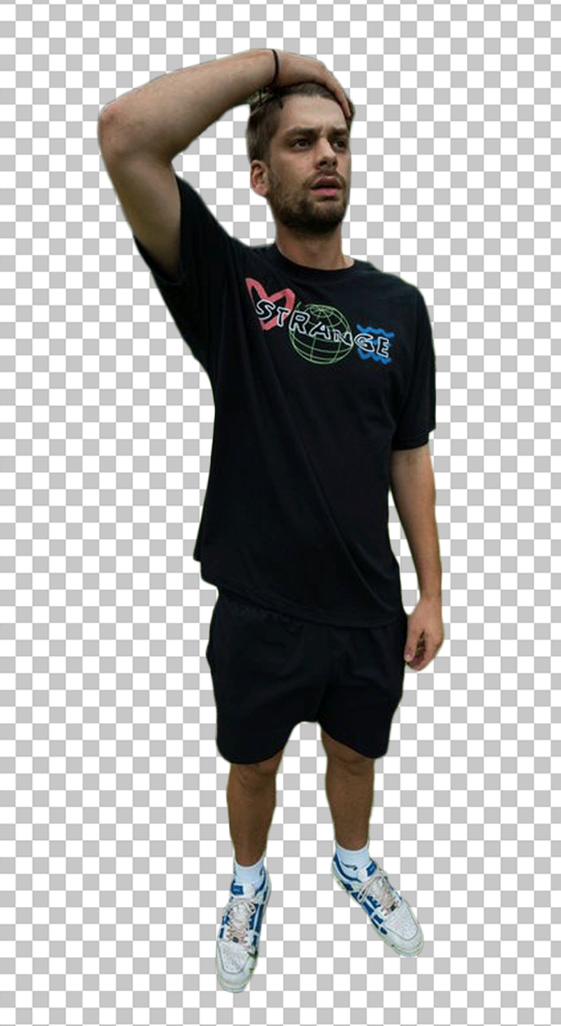 Chandler Hallow is wearing a black t-shirt and looking PNG Image