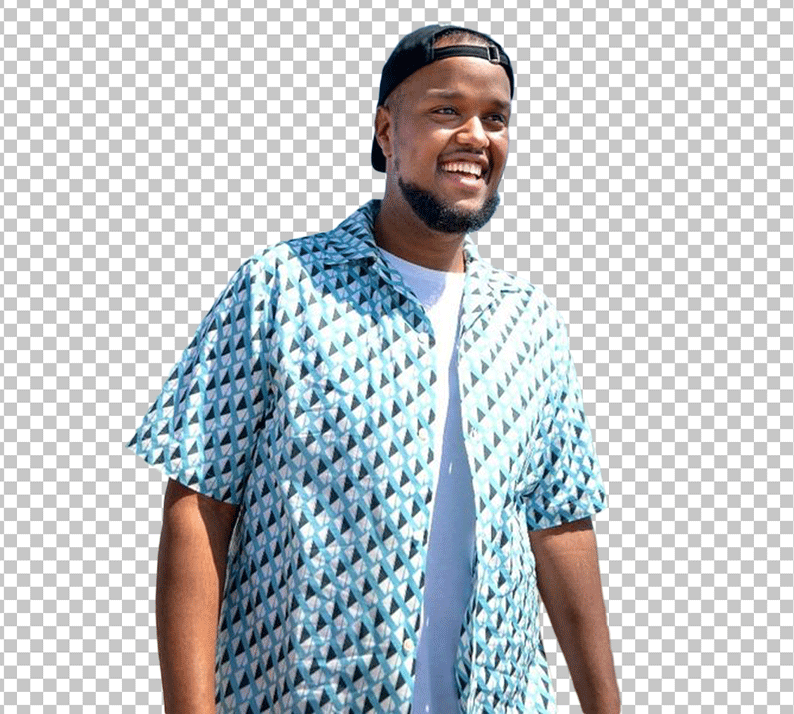 Chunkz is smiling and wearing a blue shirt PNG Image