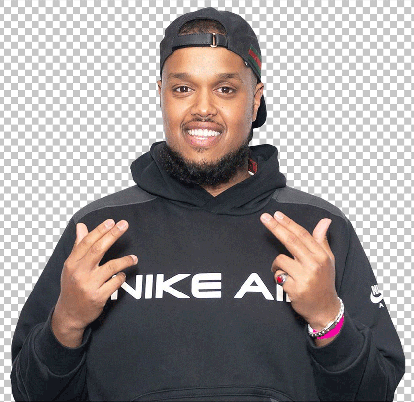 Chunkz is wearing a black hoodie and cap PNG Image