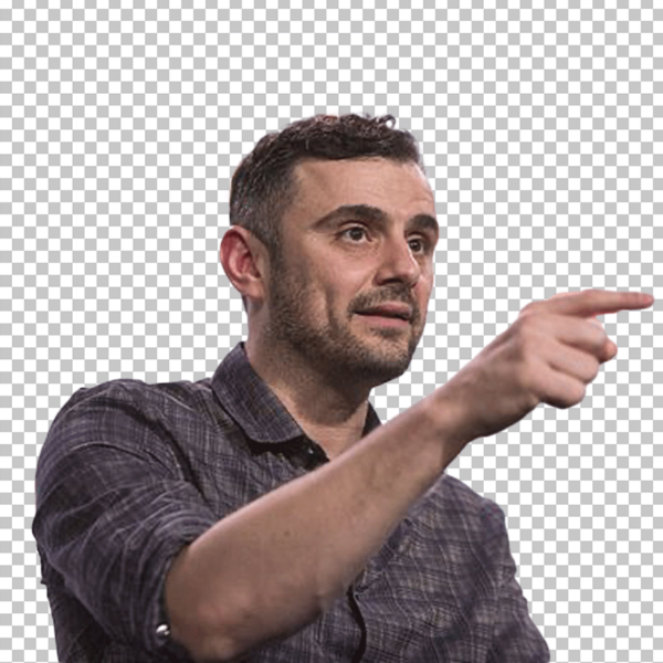 Gary Vee is pointing at something with his finger.