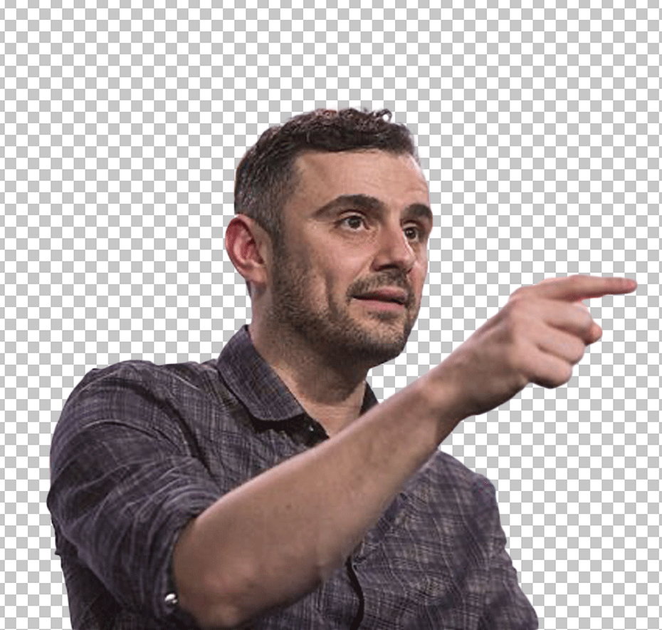 Gary Vee is pointing at something with his finger.