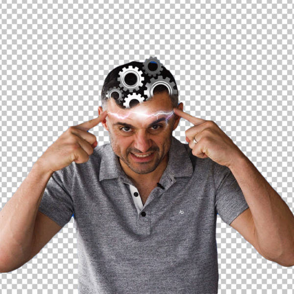 Gary Vee thinking that shows with gears in his head.