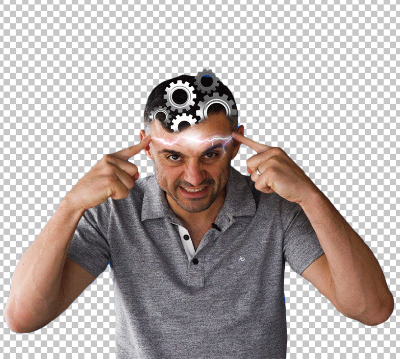 Gary Vee thinking that shows with gears in his head.