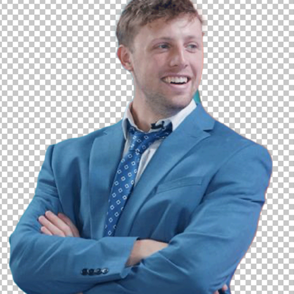 Harry Lewis is smiling and wearing a blue suit PNG Image