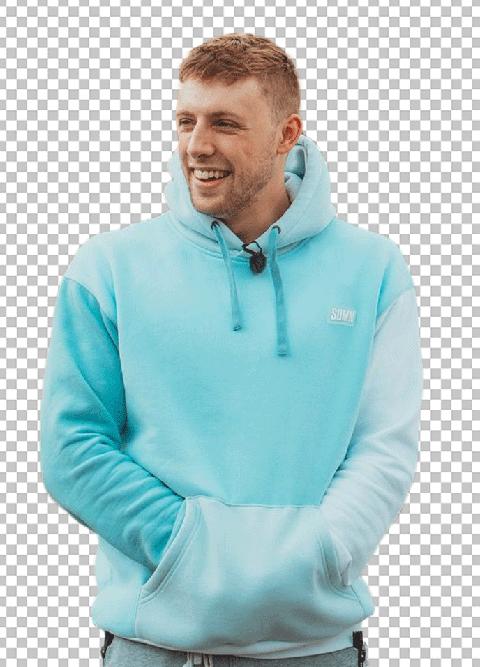Harry Lewis is wearing hoodie and laughing PNG Image
