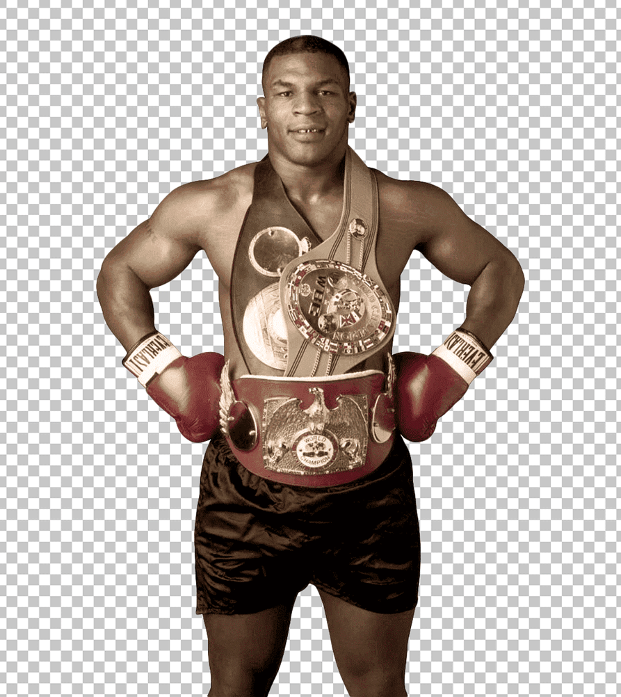 Mike Tyson standing with belts PNG Image