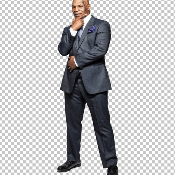 Mike Tyson thinking and wearing suit and tie PNG Image