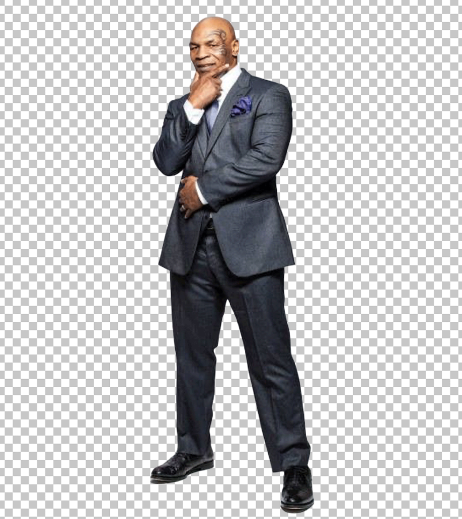 Mike Tyson thinking and wearing suit and tie PNG Image