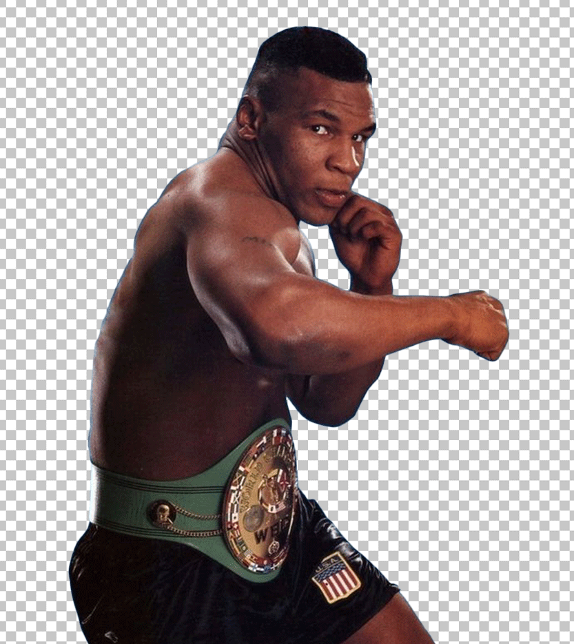 Mike Tyson is punching and wearing belt PNG Image