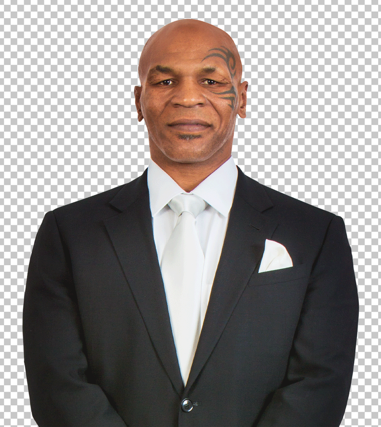 Mike Tyson in a black suit and white shirt PNG Image