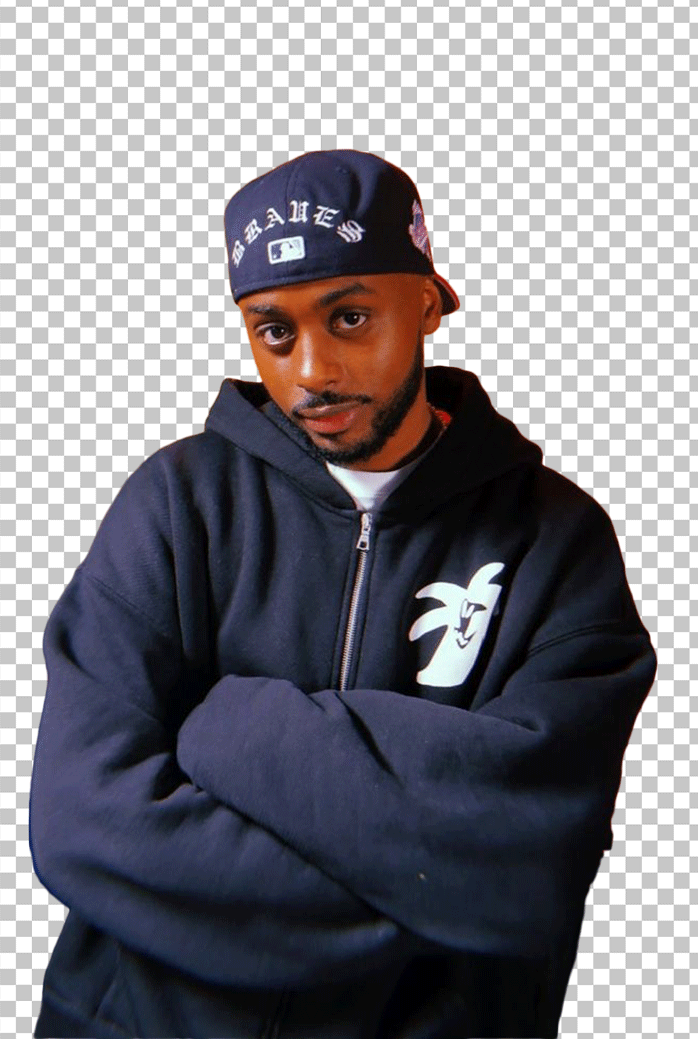 Sharky is wearing a blue hoodie and folding his hand PNG Image